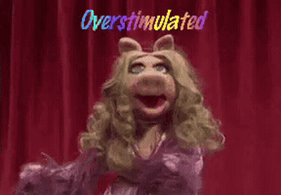 Woman Covering Face Overstimulated Red Curtain GIF