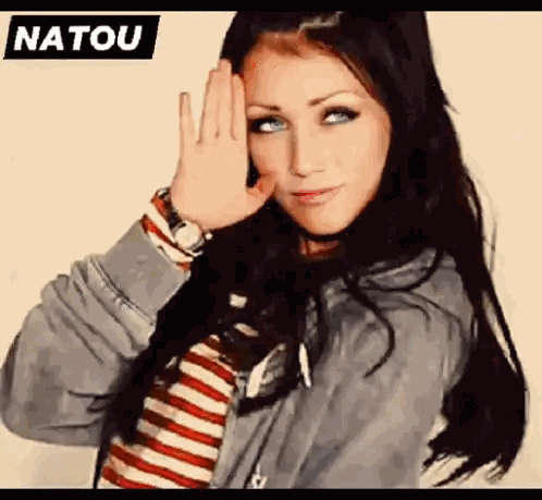 Woman Covering Face With Hand With Natou Sticker