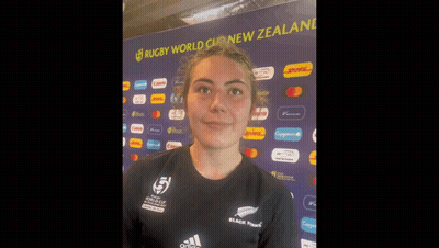 Woman Covering Mouth At Rugby World Cup Sign GIF