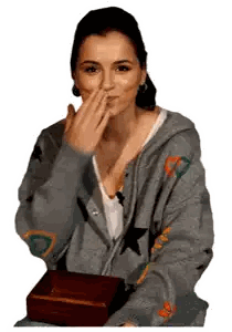 Woman Covering Mouth Grey Sweater Sticker