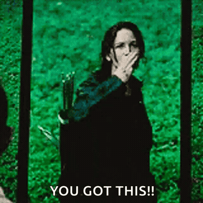 Woman Covering Mouth Holding Bow And Arrow Saying You Got This GIF