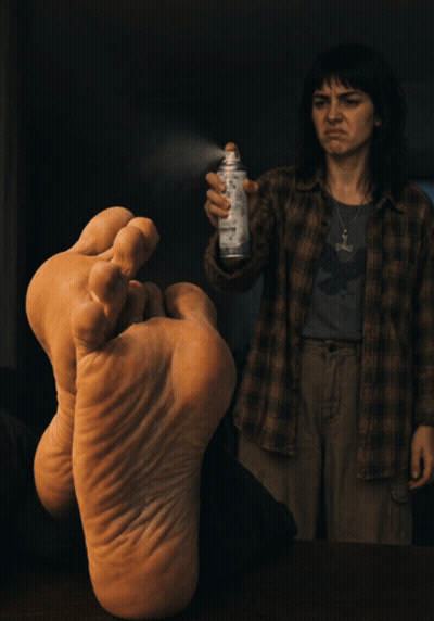 Woman Covering Mouth Holding Spray Can GIF