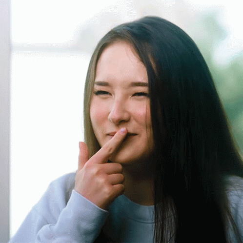 Woman Covering Mouth With Finger Smiling GIF