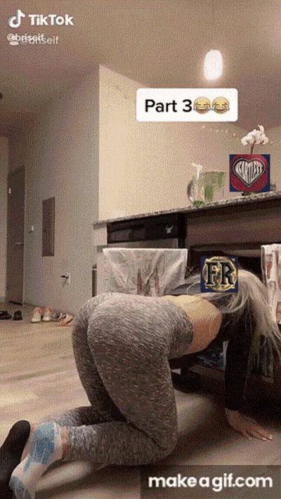 Woman Crawling Under Table With FR Sticker GIF