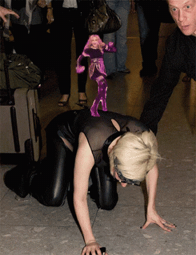 Woman Crawling With Pink Doll On Back GIF