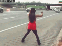 Woman Crazy Dancing On The Roadside GIF