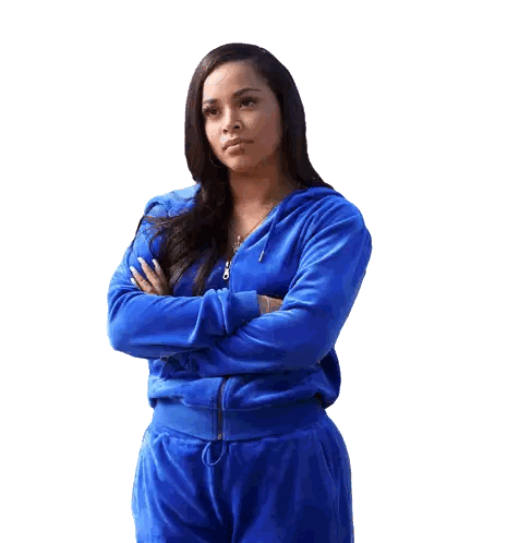 Woman Crossed Arms In Blue Velour Tracksuit Sticker