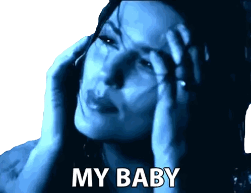 Woman Crying Holding Head Saying My Baby Sticker