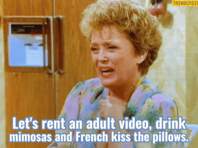 Woman Crying Let's Rent An Adult Video Drink Mimosas And French Kiss The Pillows GIF