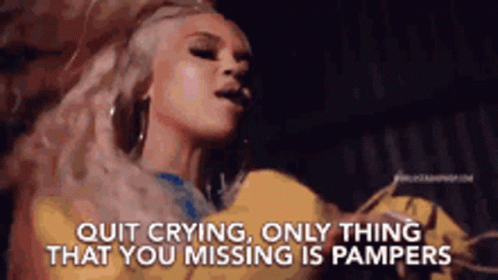Woman Crying Saying Quit Crying Only Missing Pampers GIF