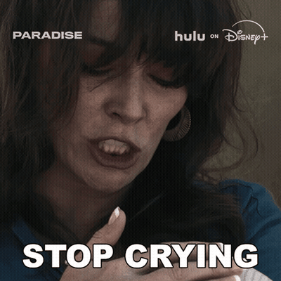 Woman Crying With Stop Cry Above Her GIF