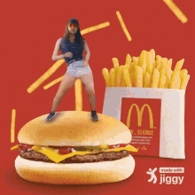 Woman Dancing At The Top Of Mcdonalds Cheeseburger And Fries GIF