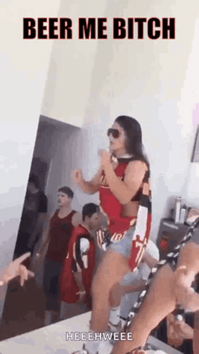 Woman Dancing Holding Beer At Party GIF