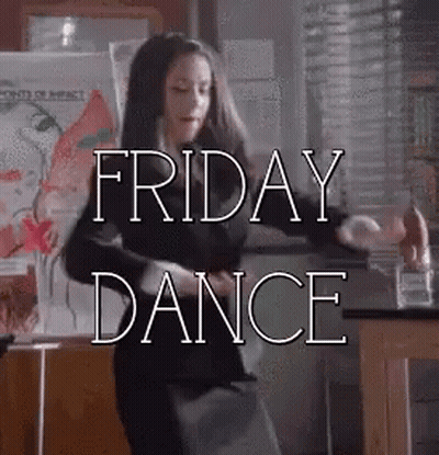 Woman Dancing In Front Of Friday Dance Sign GIF