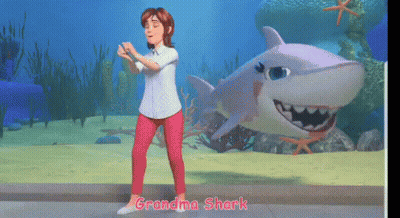 Woman Dancing In Front Of Grandma Shark GIF