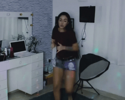 Woman Dancing In Front Of Laptop GIF