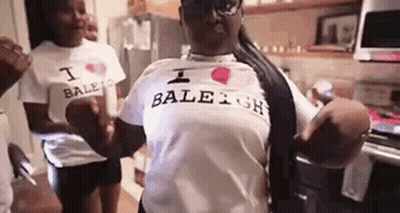 Woman Dancing In Kitchen With I Love Balergh T-Shirt GIF