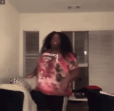 Woman Dancing In Living Room Pink Shirt GIF