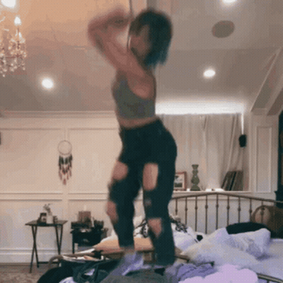 Woman Dancing On Pole In Bedroom GIF