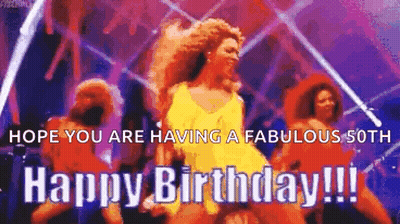 Woman Dancing On Stage With Birthday Message GIF