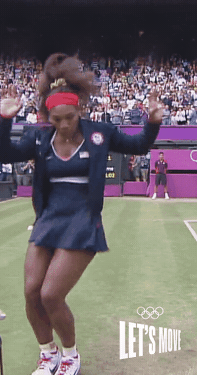 Woman Dancing On Tennis Court Says Let's Move GIF