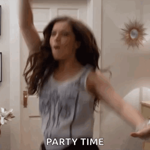 Woman Dancing With Party Time Text GIF