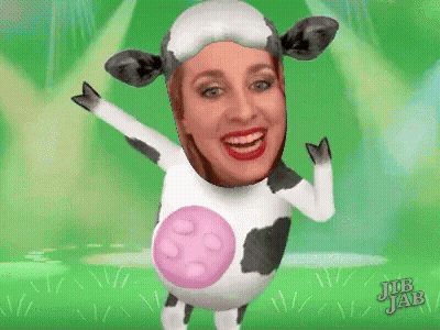 Woman Dressed As Cow With Jub Jab GIF