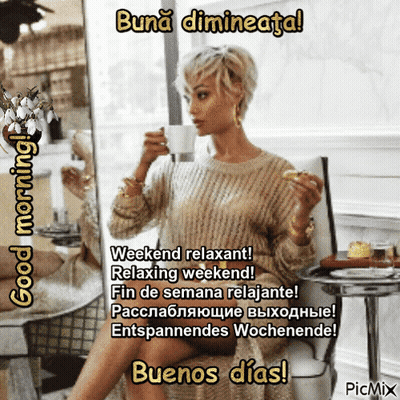 Woman Drinking Coffee Buenos Dias GIF