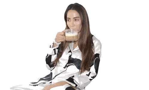 Woman Drinking Coffee Wearing T Shirt Sticker