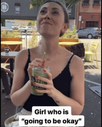 Woman Drinking Green Smoothie Saying Going To Be Okay GIF
