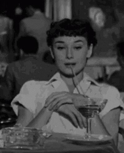 Woman Drinking Martini Through Straw Black And White GIF