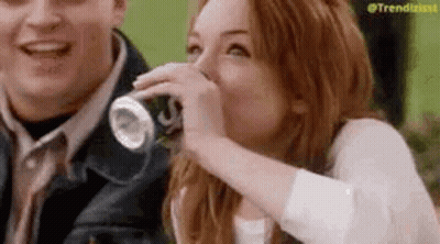 Woman Drinking Soda Man Watching GIF