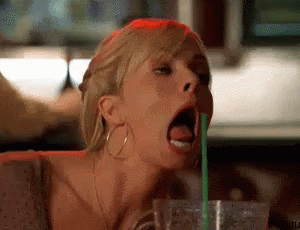 Woman Drinking Through Green Straw GIF
