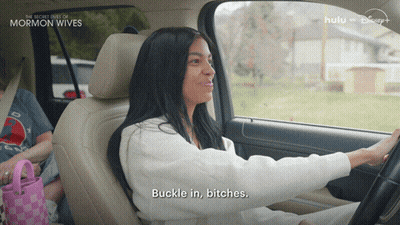 Woman Driving Car Saying Buckle In Bitches GIF