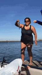 Woman Drop Down Funny Fishing GIF