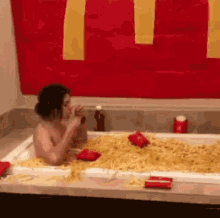 Woman Eating A Tub Of Mcdonalds French Fries  GIF