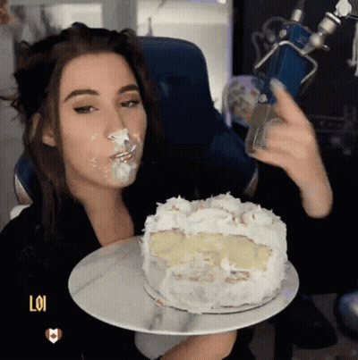 Woman Eating Cake With Lol GIF