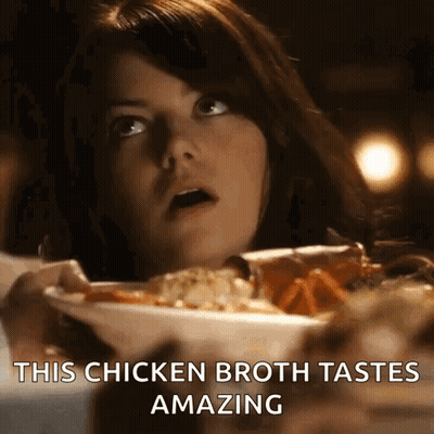 Woman Eating Chicken Broth Saying This Tastes Amazing