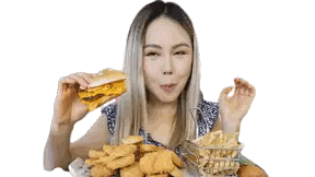 Woman Eating Chicken Nuggets And Hamburger Sticker