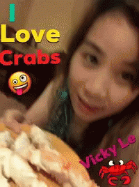 Woman Eating Crabs Saying I Love Crabs GIF