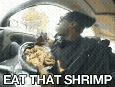 Woman Eating Shrimp In Car Saying Eat That Shrimp GIF