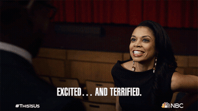 Woman Excited And Terrified Looking At Man GIF