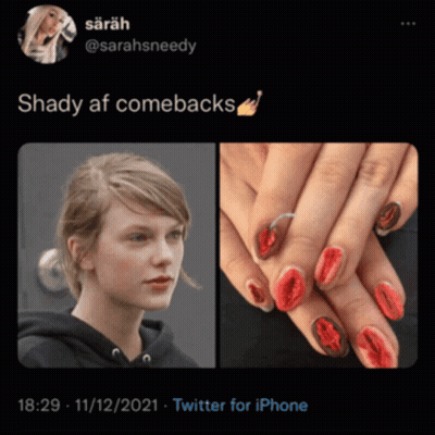Woman Face Next To Nails With Red Hearts GIF