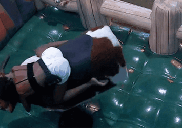 Woman Fell While Riding On A Bull GIF