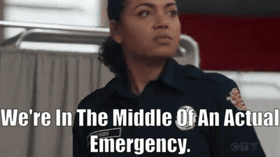 Woman Firefighter Saying We're In The Middle Of An Actual Emergency GIF