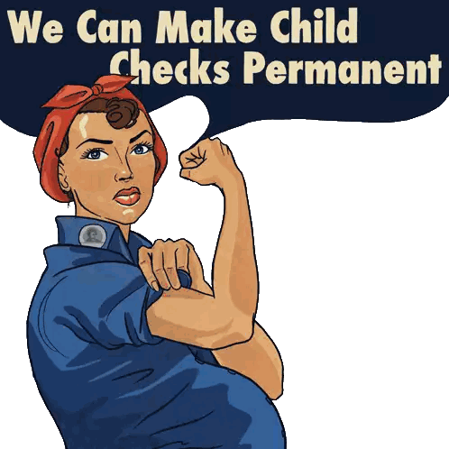 Woman Flexing Arm We Can Make Child Checks Permanent Sticker