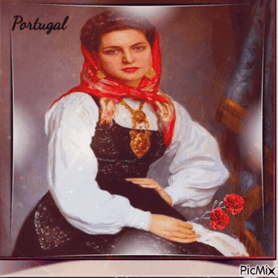 Woman From Portugal With Red Flowers GIF