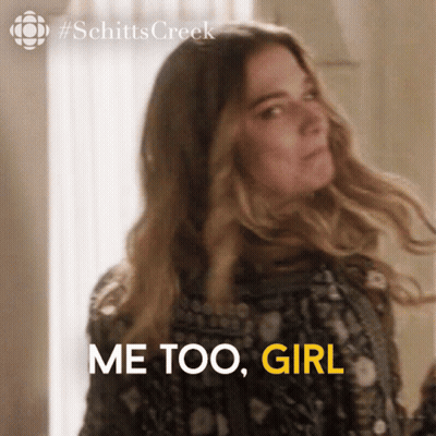 Woman From Schitts Creek Saying Me Too Girl In Yellow GIF
