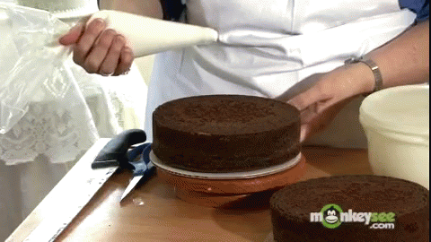 Woman Frosting Chocolate Cake With Monkeysee.com GIF
