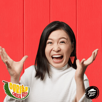 Woman Funny Face Durian Cheese Pizza Ad GIF